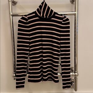 Veronica Beard Cedar Striped Ribbed  Turtleneck Sweater